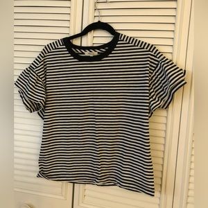 Madewell black & white striped ruffle sleeve t shirt